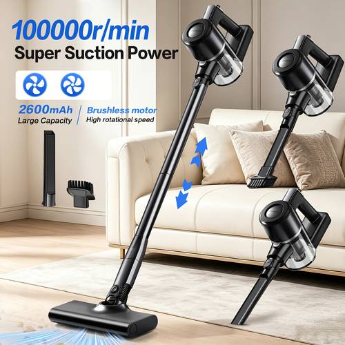 vacuum cleaner brushless motor high power vacuum cleaner super strong suction 2600mah household lightweight cleaner suitable for hard floors carpets pet hair and floor cleaning essential multi functional vacuum cleaner