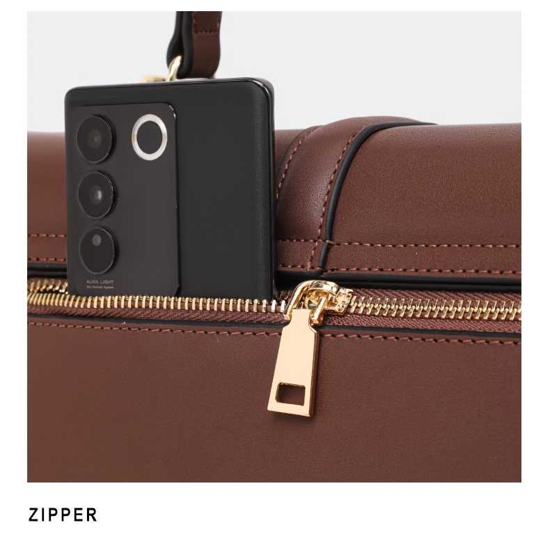 Women's Elegant Large Capacity Handbag - Sophisticated Convertible Clutch, with Golden-Tone Hardware, Zipper Closure, Structured design - Formal & Everyday Use - Available in Deep Brown/Black - Luxury Leather-like Women's Purse