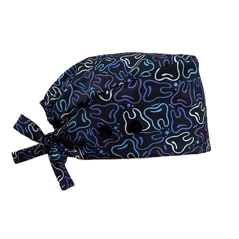 TEMU Unisex Adjustable Stretch Fit Lightweight Polyester Nurse - Cartoon Print Professional Work Hat, Machine Washable For Dental Hygiene &