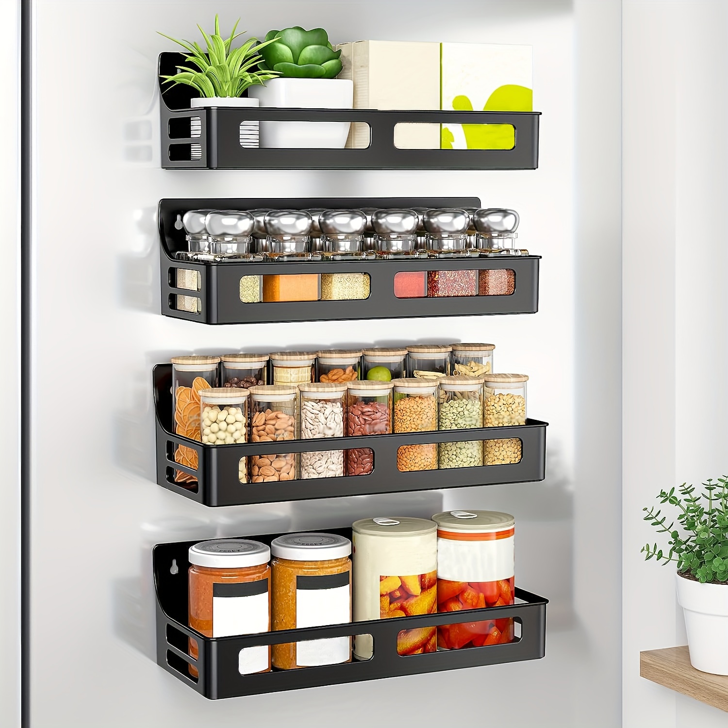 

1/2/4pcs Magnetic Spice Rack Organizer Spice Organizer For Refrigerator Fridge Spice Rack For Kitchen Organizer Magnetic Shelf, Space Saving, Kitchen Accessaries