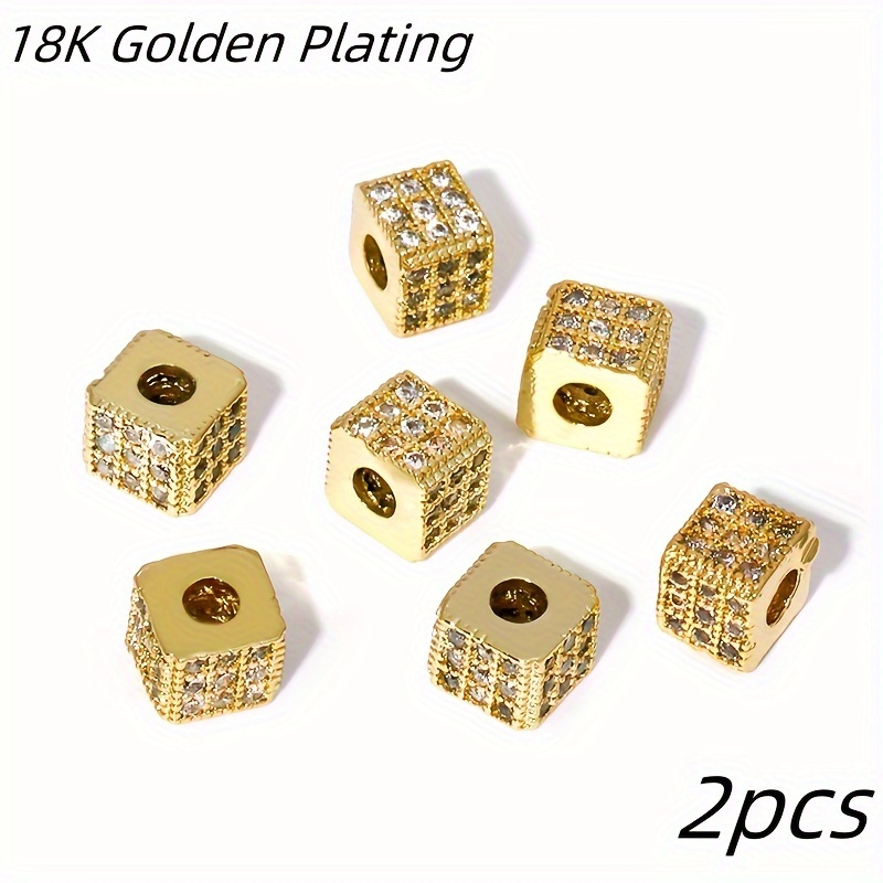TEMU 2 piezas de lujo con baño de oro, latón con incrustaciones de circonita, cuentas espaciadoras cuadradas para hacer pulseras, separador de