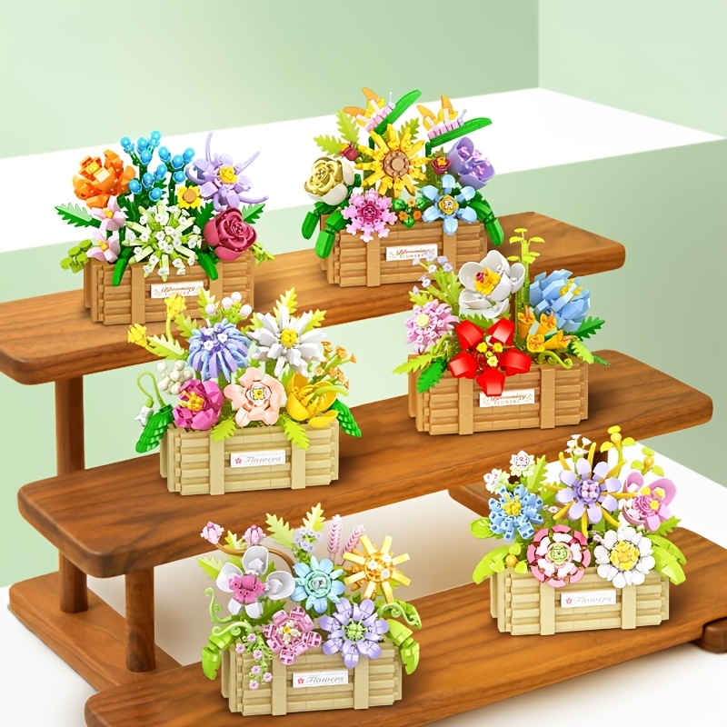 Micro-Particle Building Blocks Sunflower Basket, Creative Gift