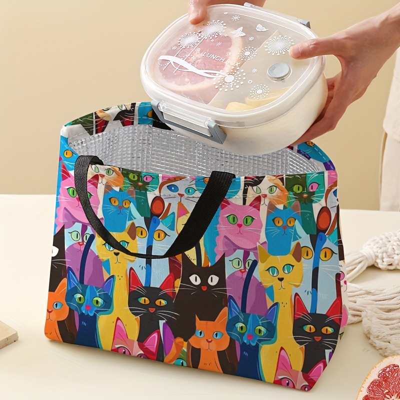 

1pc, Cat Printed Pattern Lunch Bag, Women's Insulated Lunch Bag, Men's Lunch Box Container, Reusable, Suitable For Leak Proof Handbags In Offices, Work, Or Travel, Double-sided Printed Insulated Bag