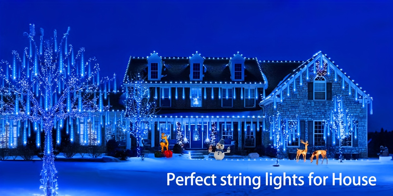 Meteor Shower Lights, Christmas Outdoor/Indoor Meteor Shower Lights, Falling Rain Drop Snowfall, IPX4 Icicle String Light for Bedroom, Garden, Wedding, Party Favors, Christmas, Thanksgiving, Halloween, Holiday Decoration Lighted Holiday Displays