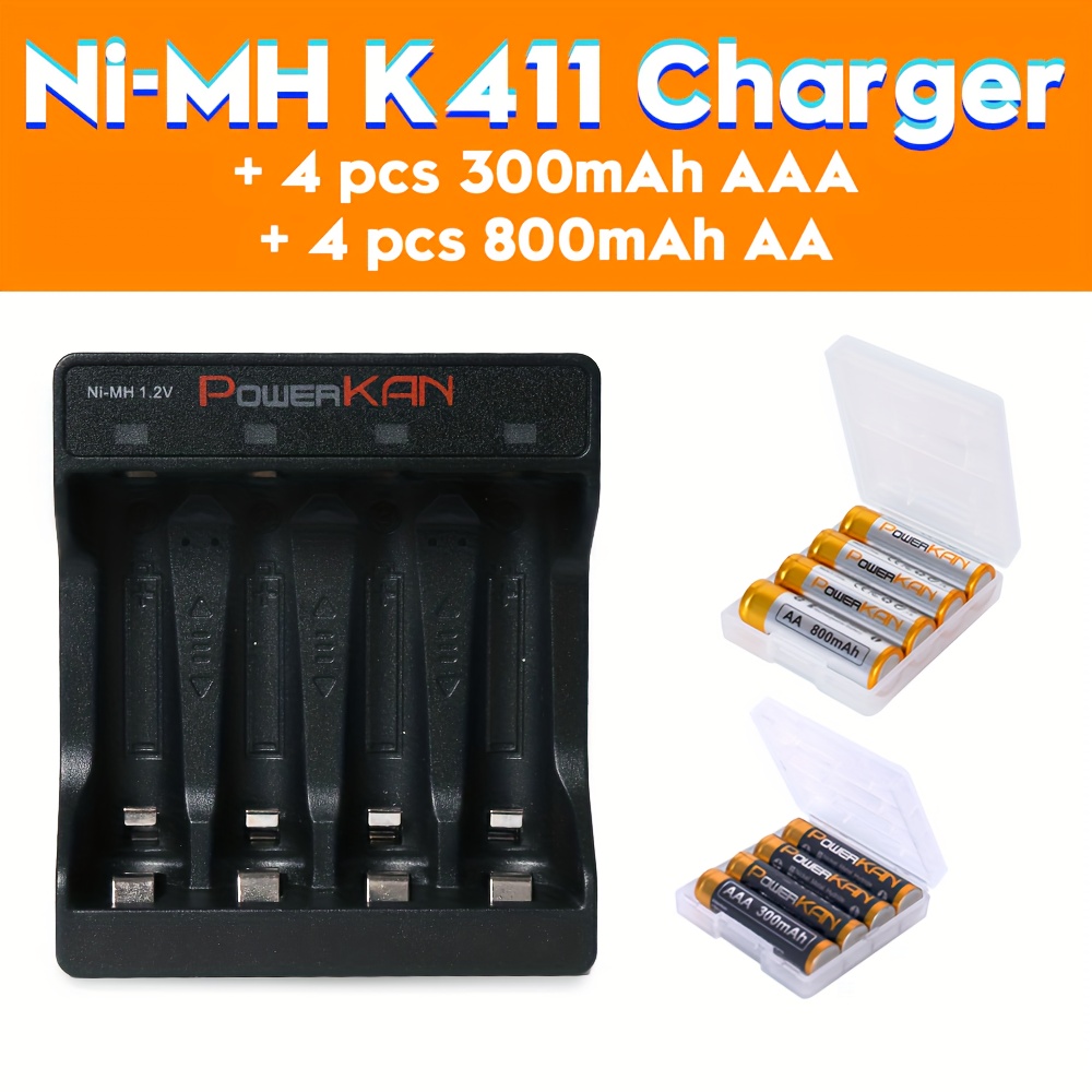 TEMU Rechargeable Aa And Aaa Battery Charger Kit, 800mah Aa X4 And 300mah Aaa X4, 5v 2a Usb Fast Charger, Home Essential Starter Kit