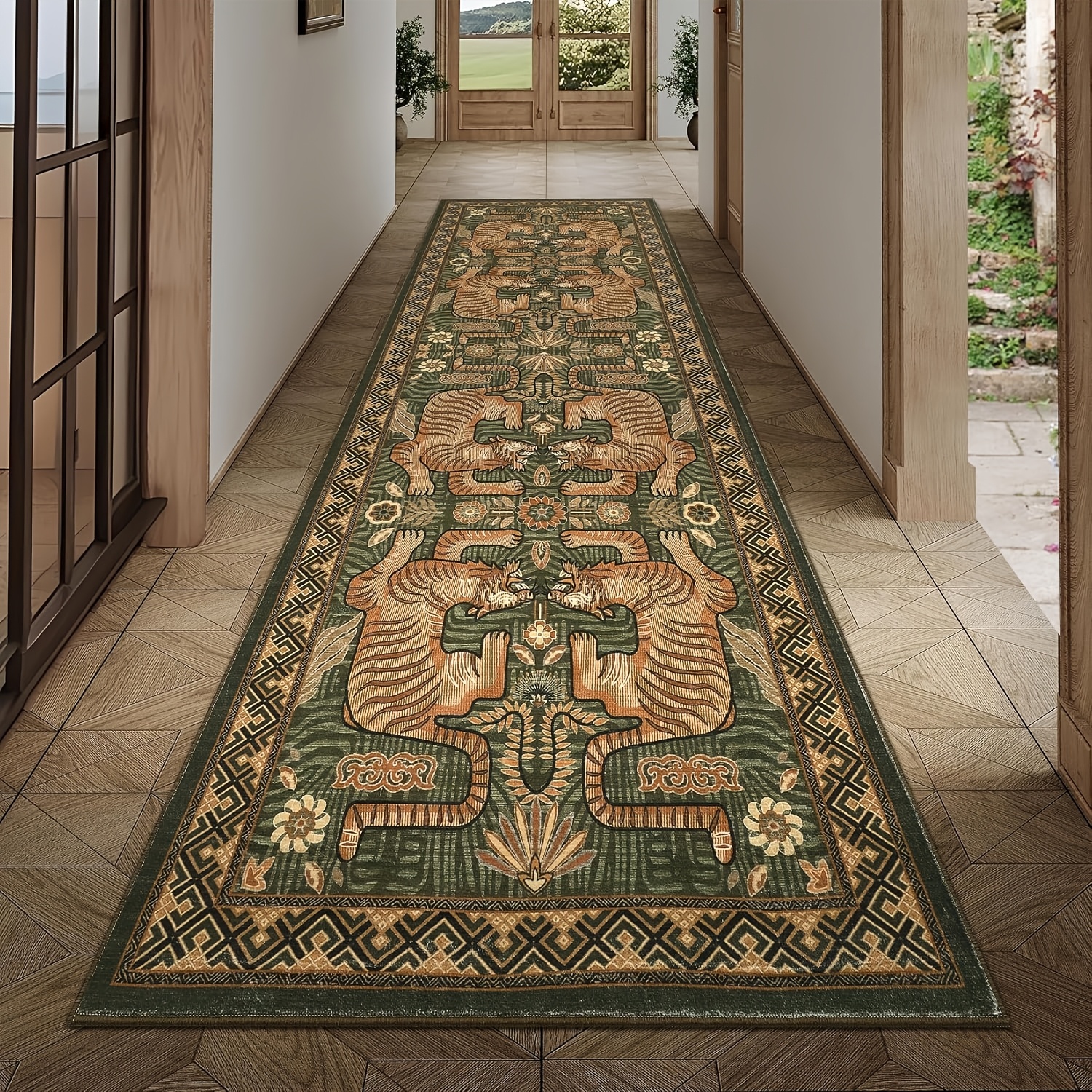 TEMU Vintage-style Tiger Pattern Runner Rug, Long Non-slip Floor Mat For , Bedroom Bedside Rug, Wear-resistant And Easy To , Decorative Rug To Home