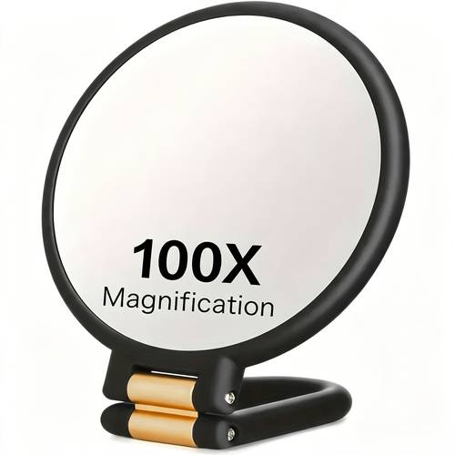 item picture 1pc 100x hd handheld makeup magnifying mirror 1x 100x dual magnification switchable 360 adjustable handle and mirror multi color frame portable for blackhead and removal detailed eye and lip makeup beard trimming home and travel use