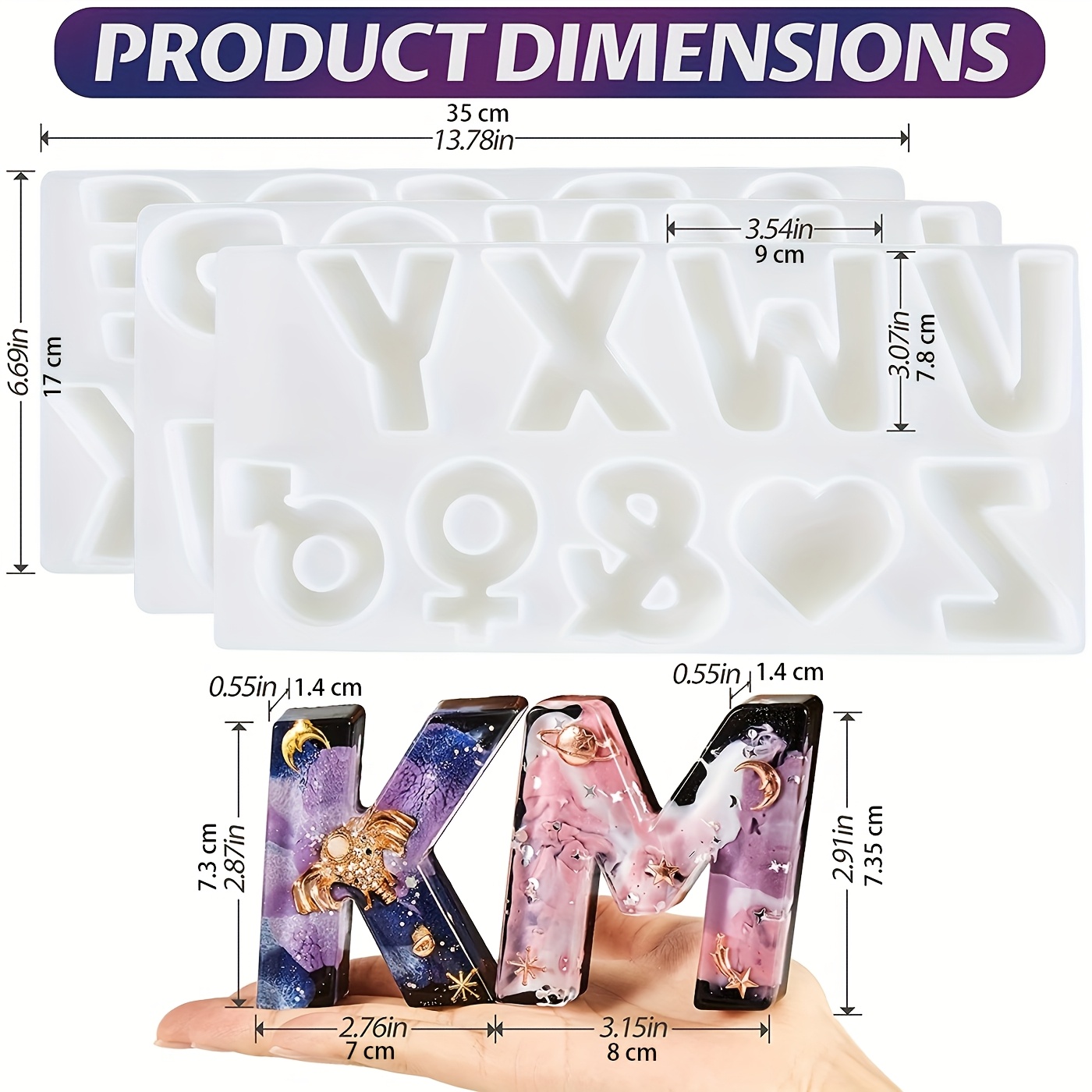TEMU 3 Inches Large Alphabet Resin Molds For Resin Casting Large Alphabet Silicone Molds For Diy Keychains, Home Table Decorations, Arts And Crafts