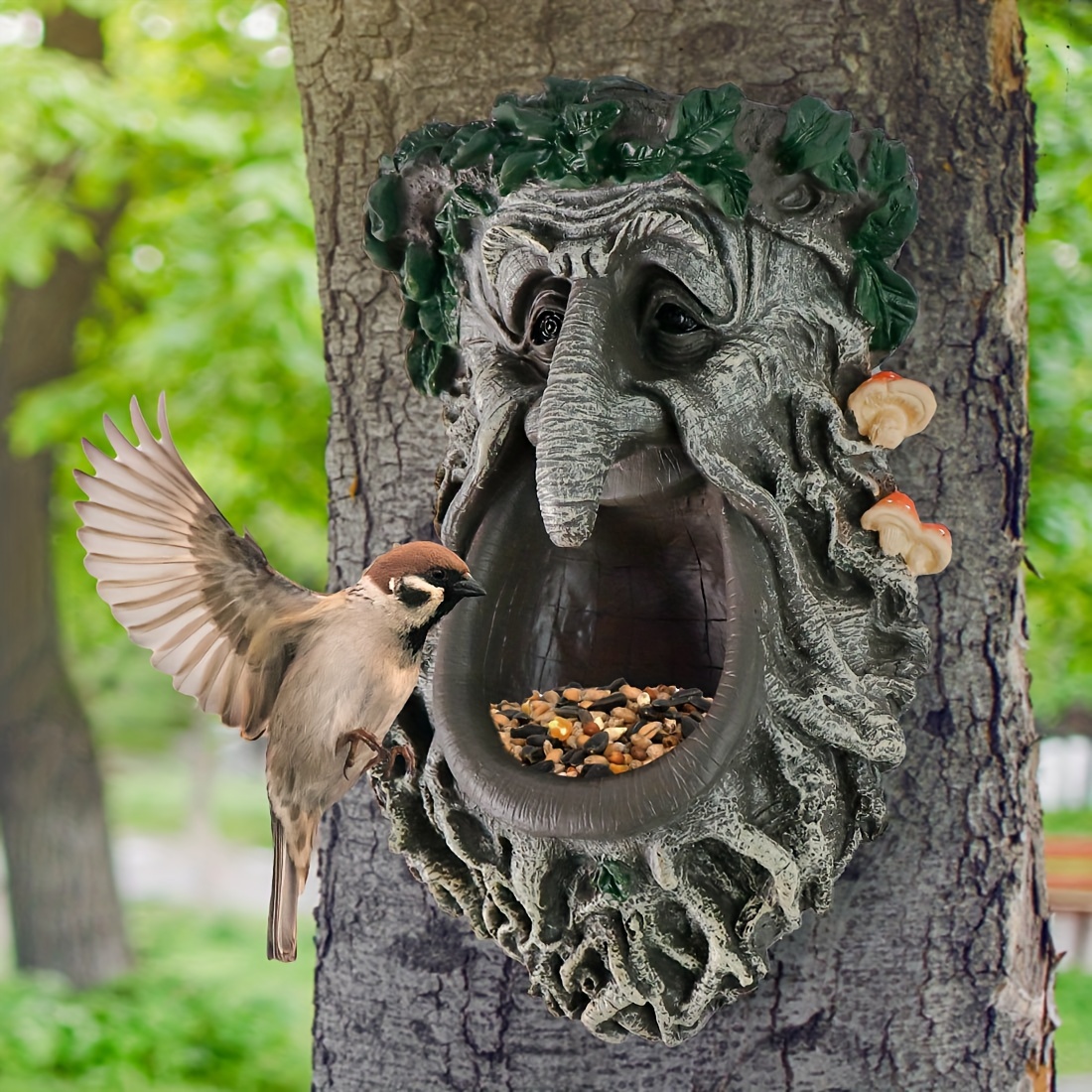 

Old Man Tree Face , Flower Planter Pot Hand- Tree Peeker Bird Feeder Garden Decor And Yard Art Feeding Birds With