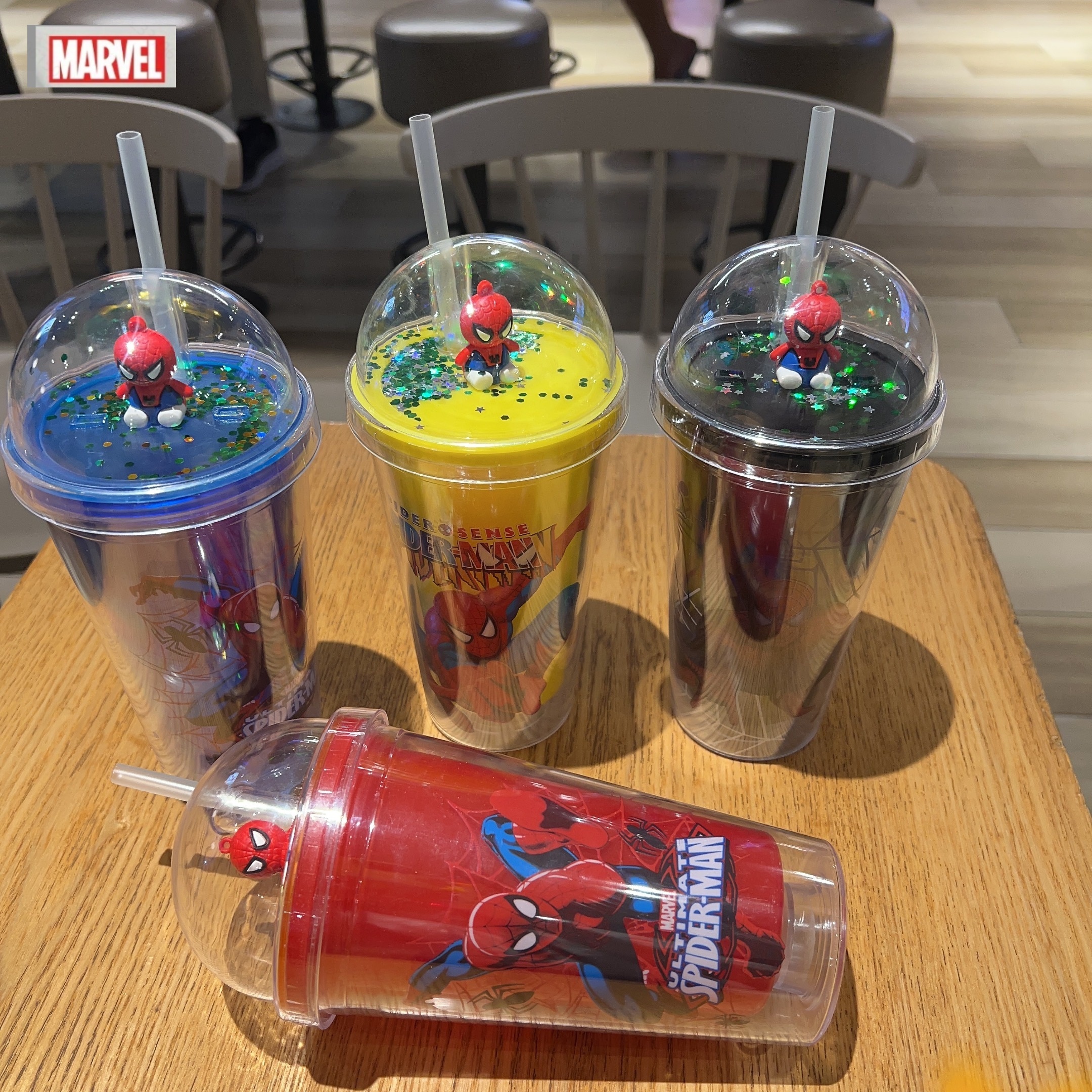 

1pc 450ml Marvel Spider-man Double-wall Plastic Tumbler With Straw, Fashionable Iced Cup, Cartoon Spiderman Water Cup, Durable Drinkware For Fans