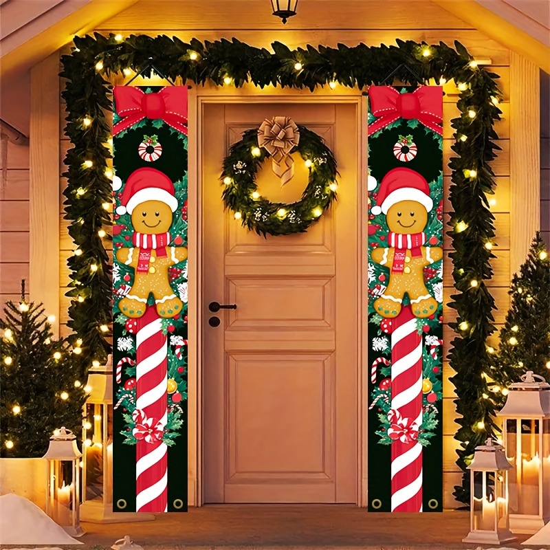 

Gingerbread For Man & Candy Cane Hanging Banners - Polyester Christmas Decor Set For Indoor/outdoor, Patio, Door, Lawn, And Entrance - 70.68x11.81 Inches, Gingerbread Christmas Decorations