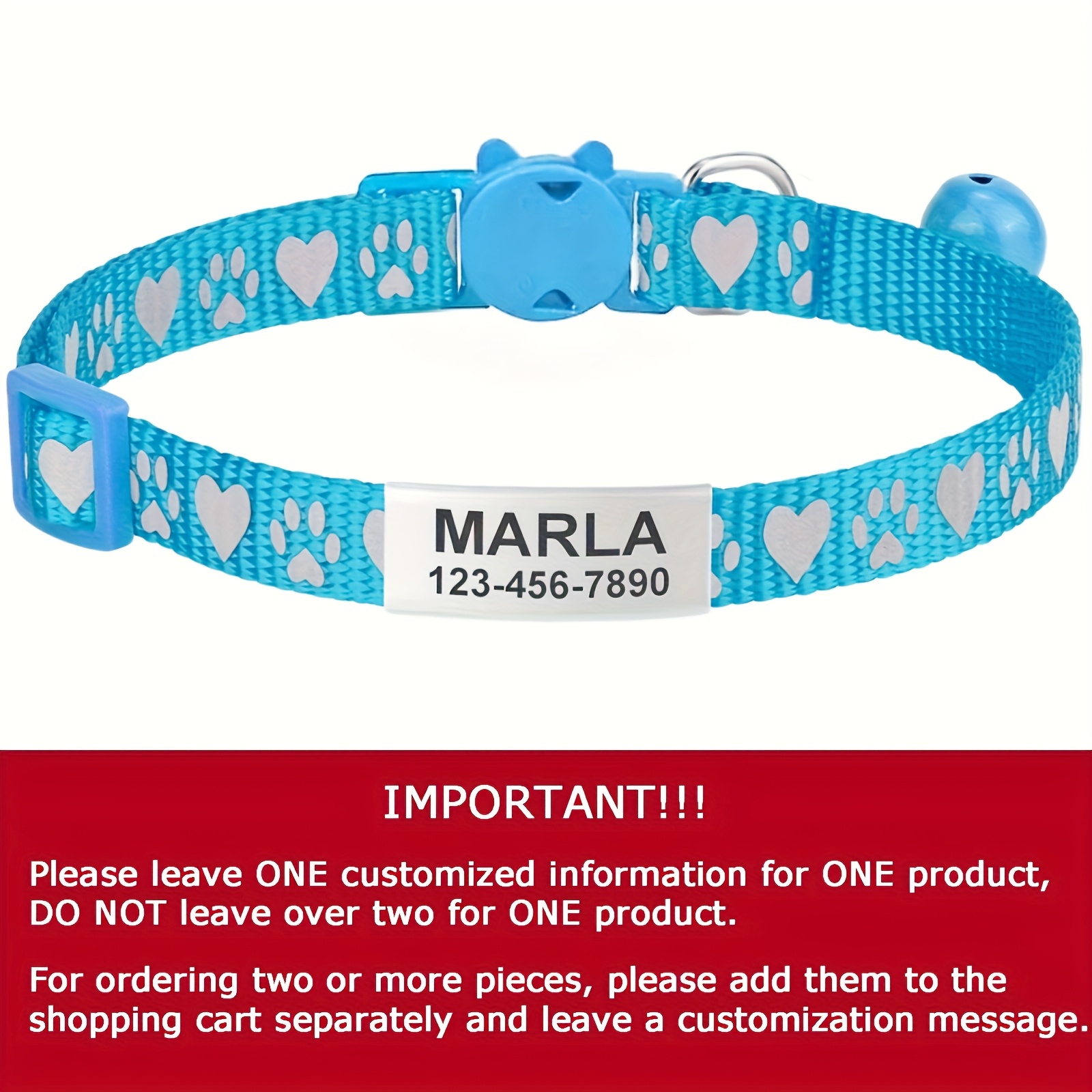 TEMU Personalized Cat Collar, Reflective Collar With A Bell For Cats, Safety Nylon Collar For Cats, Removable Cat Collar, Feline Collar, Without