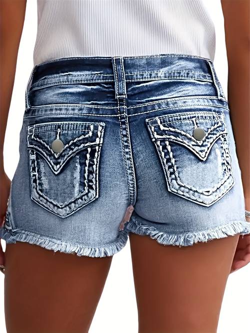 chic womens stretch denim shorts fit with embroidered ripped detail distressed washed blue jeans shorts with hem 100 polyester machine washable