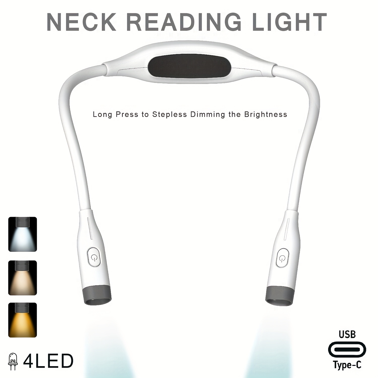 E-shop LED Nackenleselampe, USB Wiederaufladbare Buchlampe zum Lesen im Bett - Augenfreundlich, 3 Farben, Dimmbare Helligkeit, Biegbare , Rundes