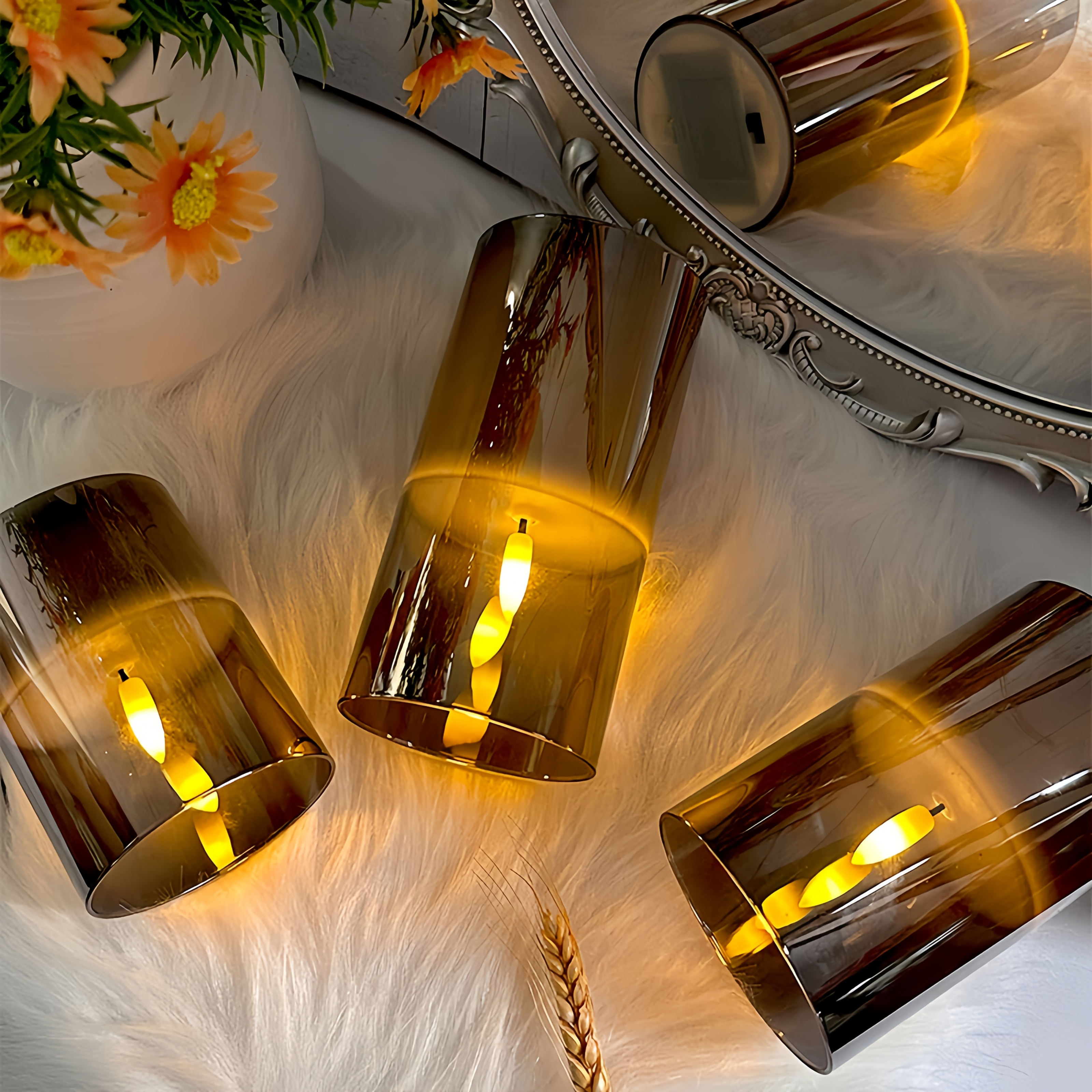 3 stuks Grijze Vlamloze LED Kaarsen met Afstandsbediening | Batterijgevoede Flikkerende 3D Lontjes