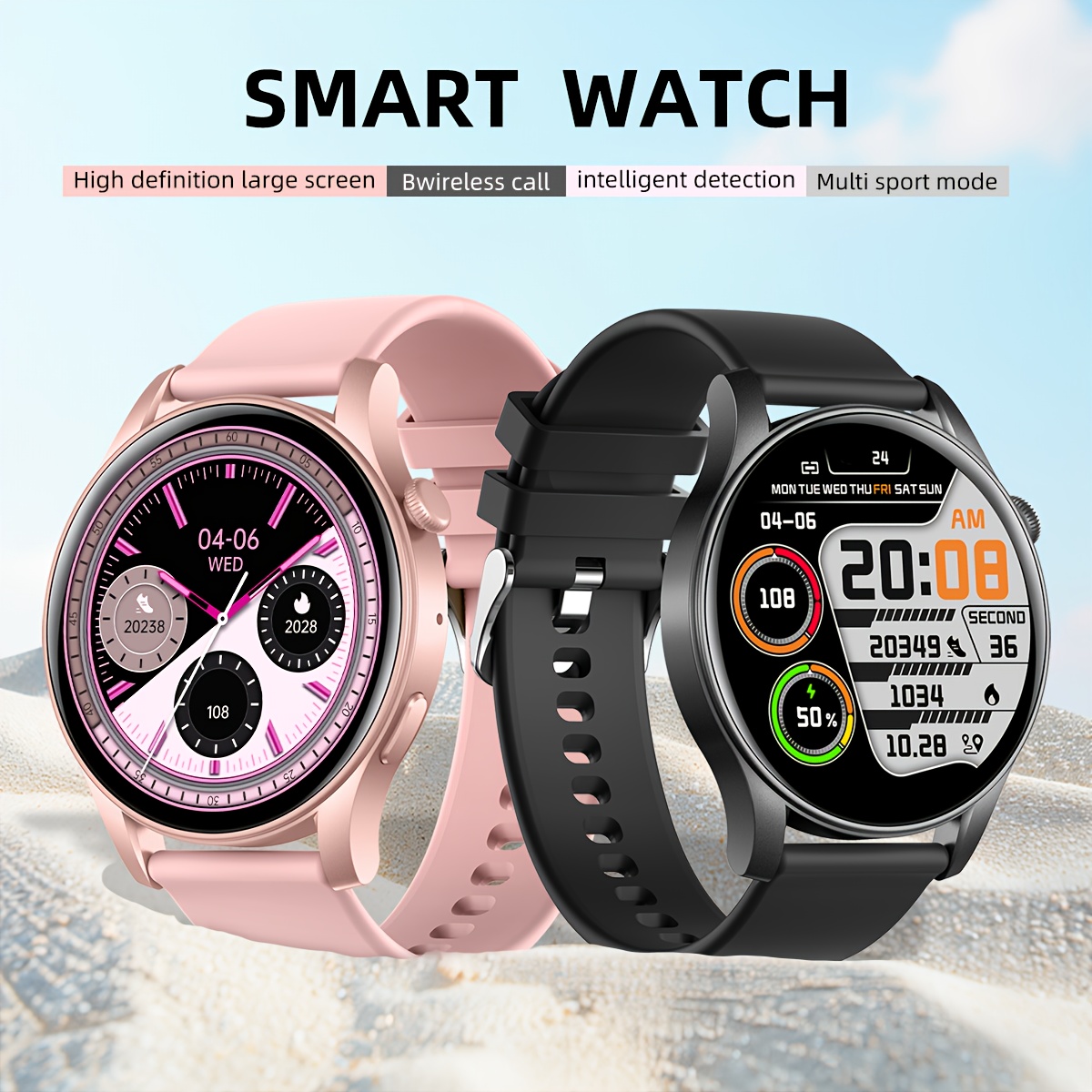The Bezosmax Smartwatch Is Designed for Both Men And Women, Featuring a 1.43-Inch AMOLED HD Display, Wireless 5.3 Connectivity, Calling Capabilities, Various Sports Modes, Message Notifications, Wallpapers, a Silicone Strap, USB Charging