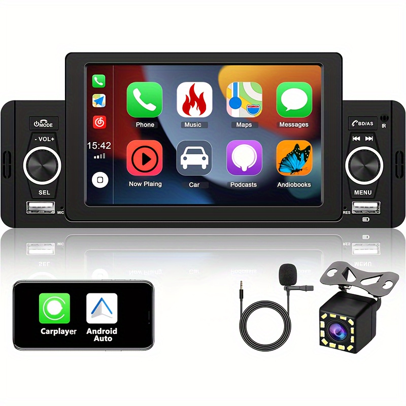 

Carplayer Car Radio 1din With Android Auto, Car Radio With 5 Inch Screen Fm Radio Usb Aux Mirror Link Swc Car Radio Touch Display Rear View Camera