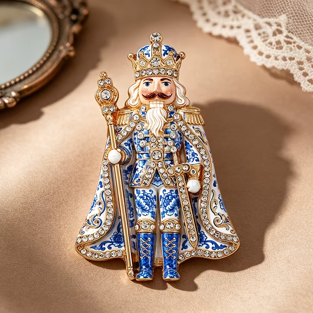 TEMU 1pc Solevdo Nutcracker Brooch Pin - Enamel Rhinestone Lapel Suitable For Coats, Bags, Hats | Vintage Royal Nutcracker Soldier Inlaid Jewelry |