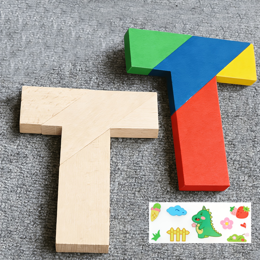 Wooden T-Shaped Puzzle And Sticker Set, Stress Relief Game