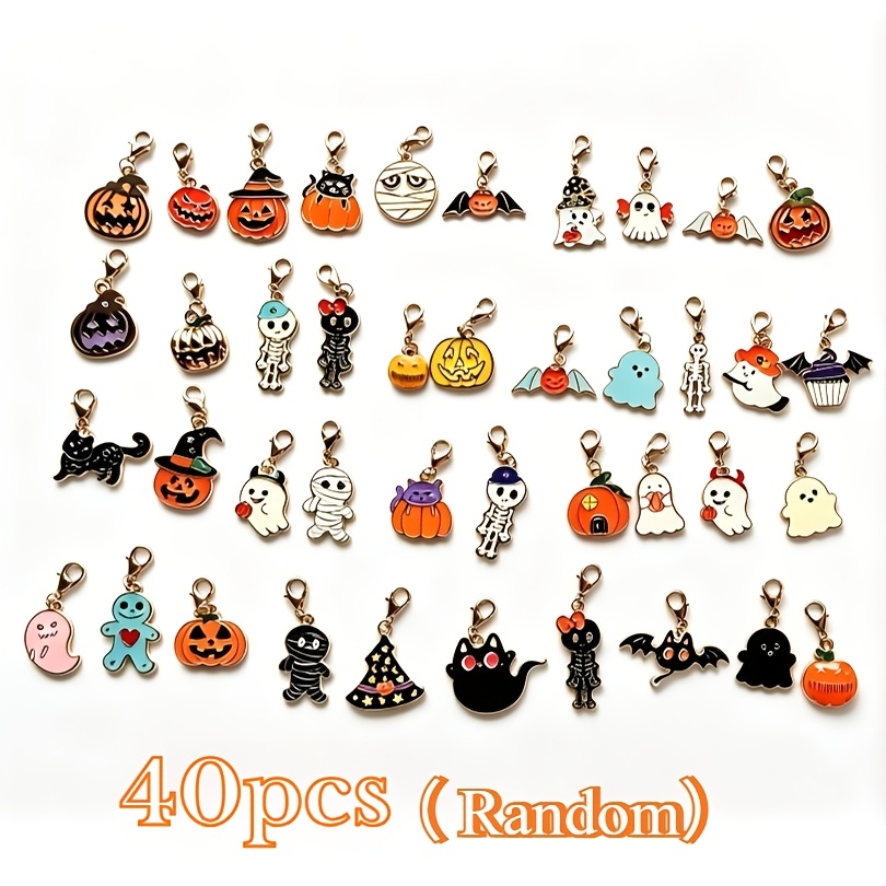 TEMU 40pcs Halloween Cartoon-themed Charms/pendants Set (ghost, Pumpkin, And Black Cat Designs) - Suitable For Decorating Bags And Keys, Or As