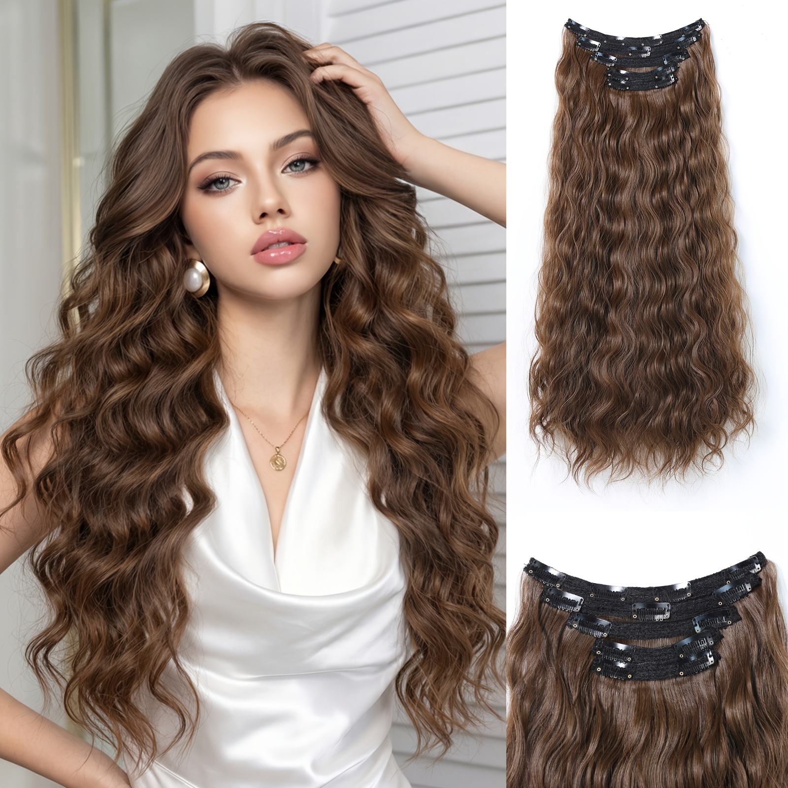 Image of 24-inch Water Wave Hair Extensions Suitable For Hair Types - Volume Boosting Clip- Wig Pieces With Imported Hair, Multi- For Daily Wear, Parties, Dances & (no -ons)