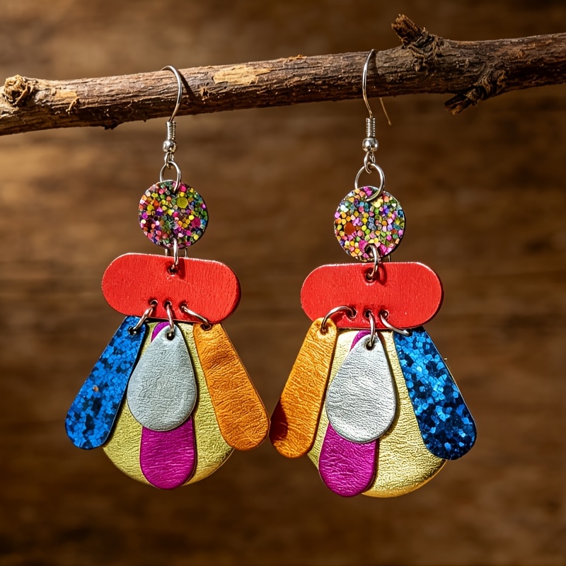 TEMU A Pair Of Bohemian Creative Multi-layered Color- Sequin Pu Women's Earrings