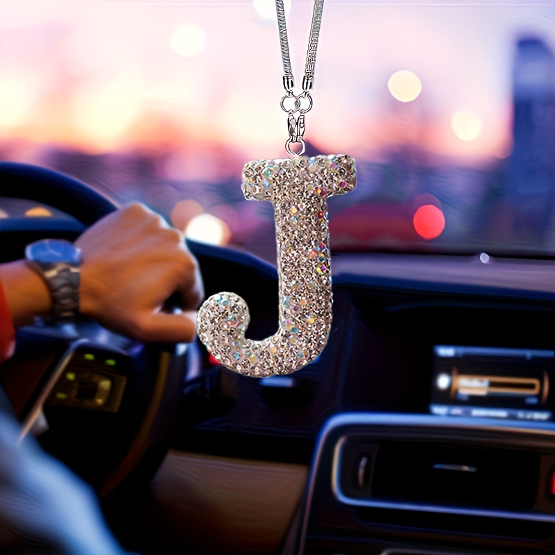 

Pendentif lettre de l'alphabet en cristal bling pour rétroviseur de véhicule, breloque en strass étincelant, ornement réfléchissant porte- - Matériau métallique