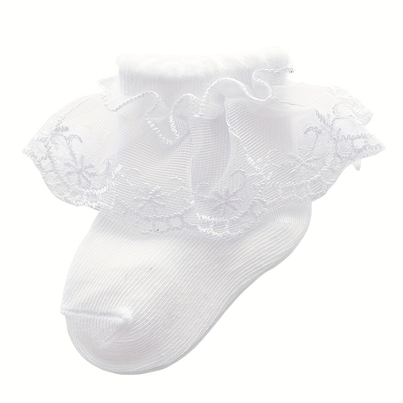 Image of 1 Pair Of Girls' Socks, Lace-trimmed, Style, Daily Wear, Comfortable, Stretchy, Large Fabric, Soft, Comfortable, And Skin-friendly
