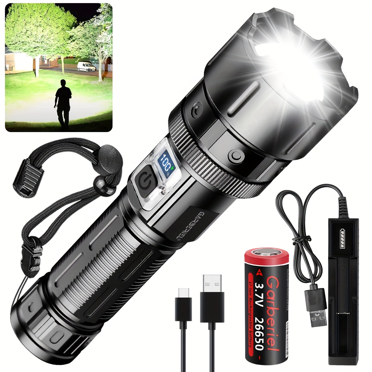 

Garberiel Flashlights Rechargable Flashliight With Display And 5 High Powered Flashlight For Emergencies