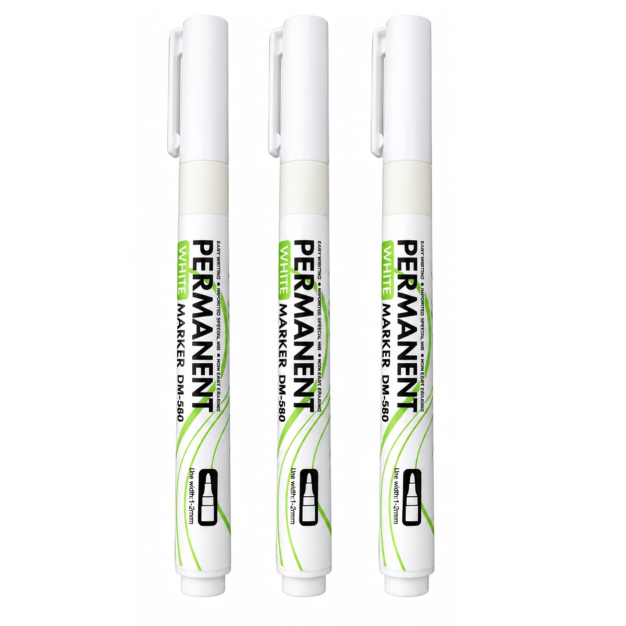 TEMU 3pcs White Permanent Marker, Waterproof Quick Dry Non-fading Marker Pens For Tire, Metal, Plastic, Wood, Canvas, Diy Craft Art Supplies