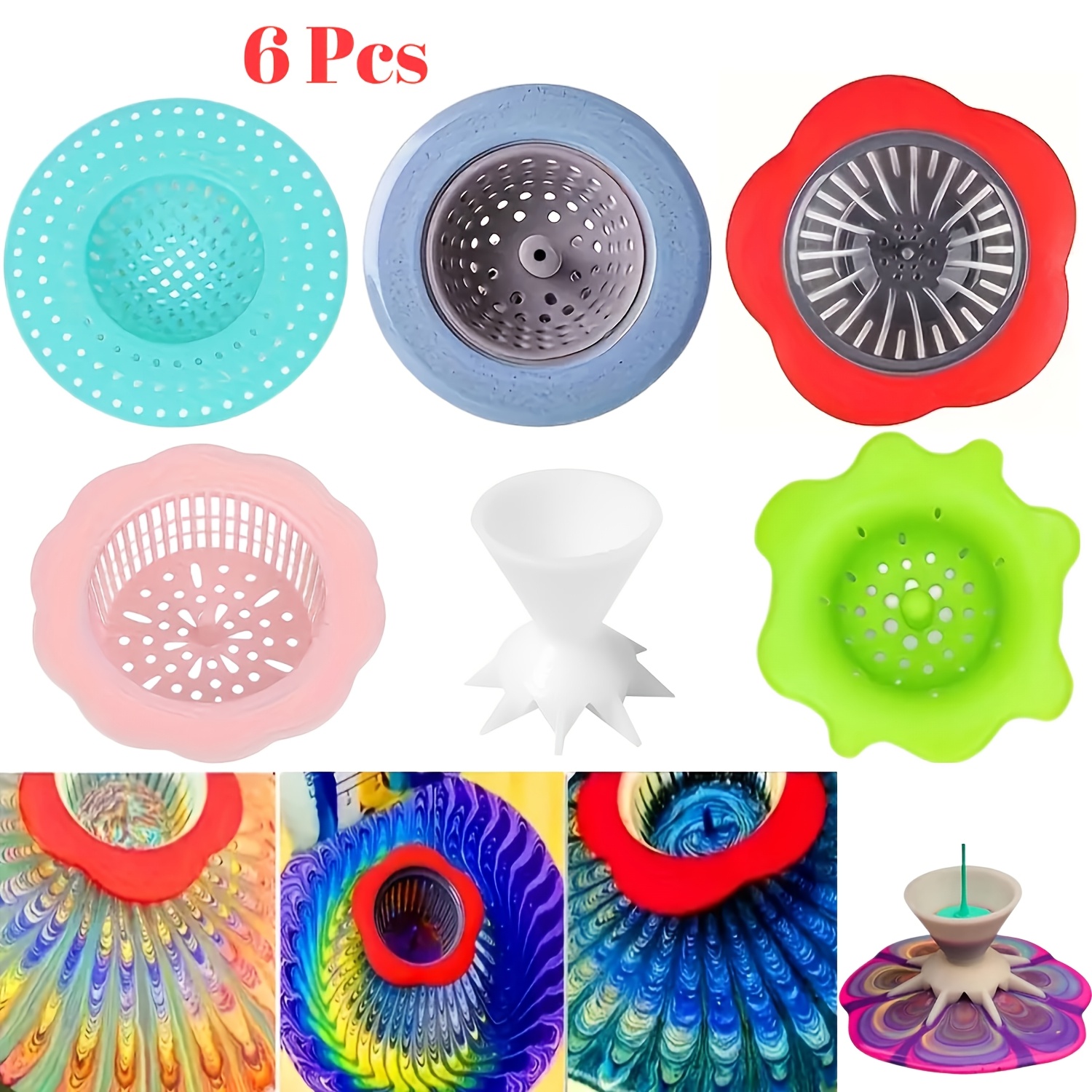 Domuuh Creative Acrylic Paint Pouring Set - Multi-channel Tools With Silicone Funnels And Plastic Baskets, Colorful And Patterned - Ideal For Diy Painting And Unique Patterns, Painting Supplies