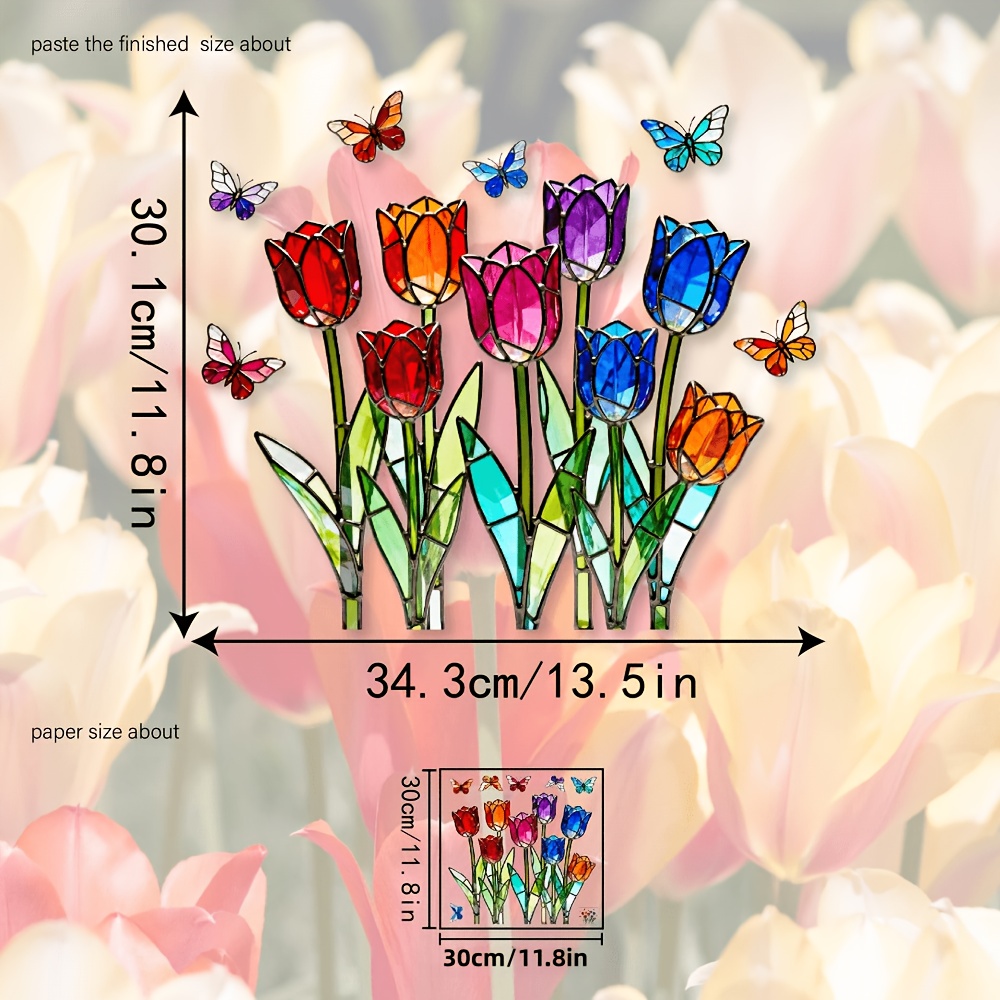 1pc Reusable Decorative Window Cling - Tulip Flowers, Butterflies, No Glue Needed, Suitable For Glass Surfaces, Double-sided View, Ideal For Living Room, Bedroom, Office, Storefront Windows