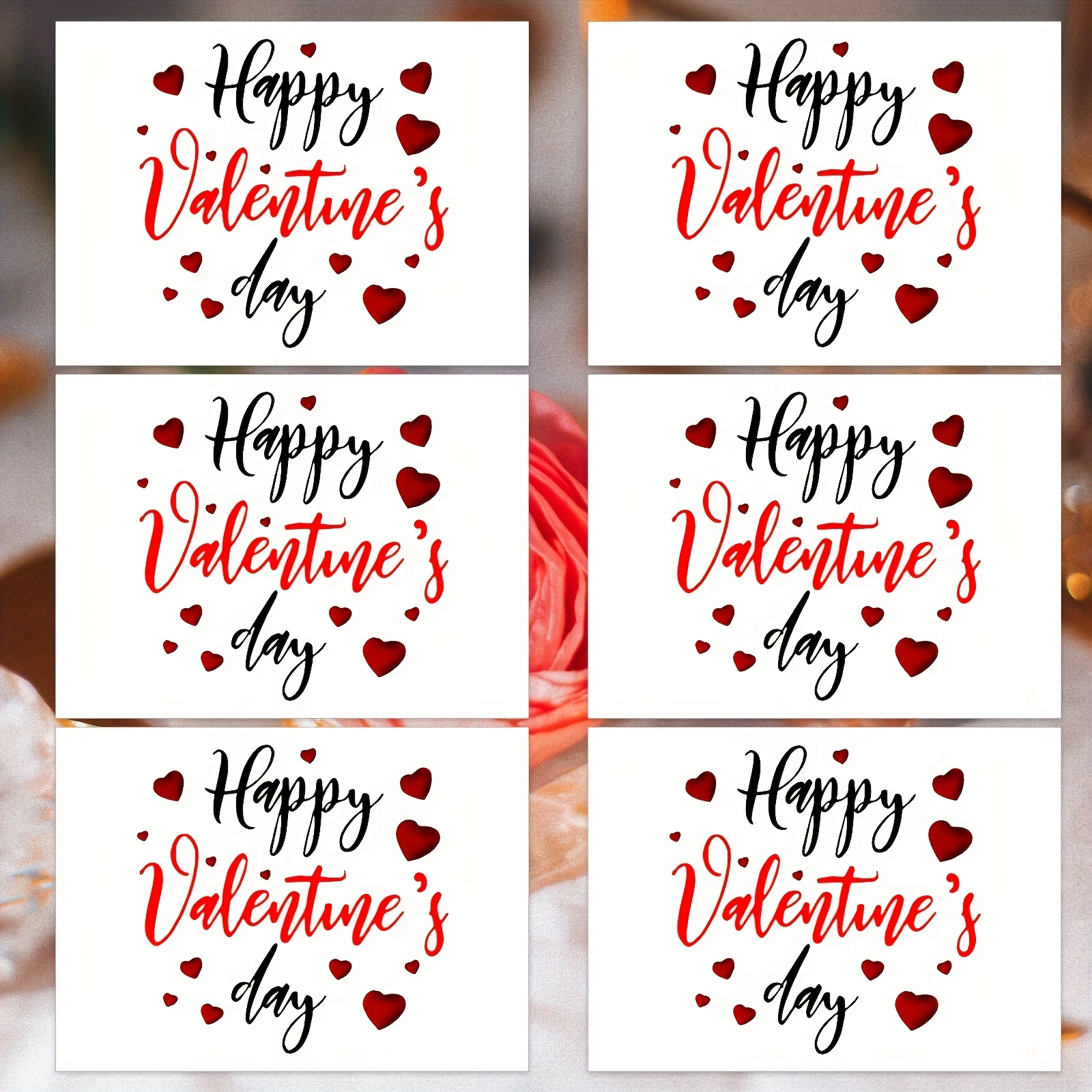 

6pcs 's Day Heart-shaped Transfer Paper, Vinyl, "happy Valentine's Day" Lettering - Ideal For Balloons, Party Decorations, And Gift Packaging, Valentines Decorations