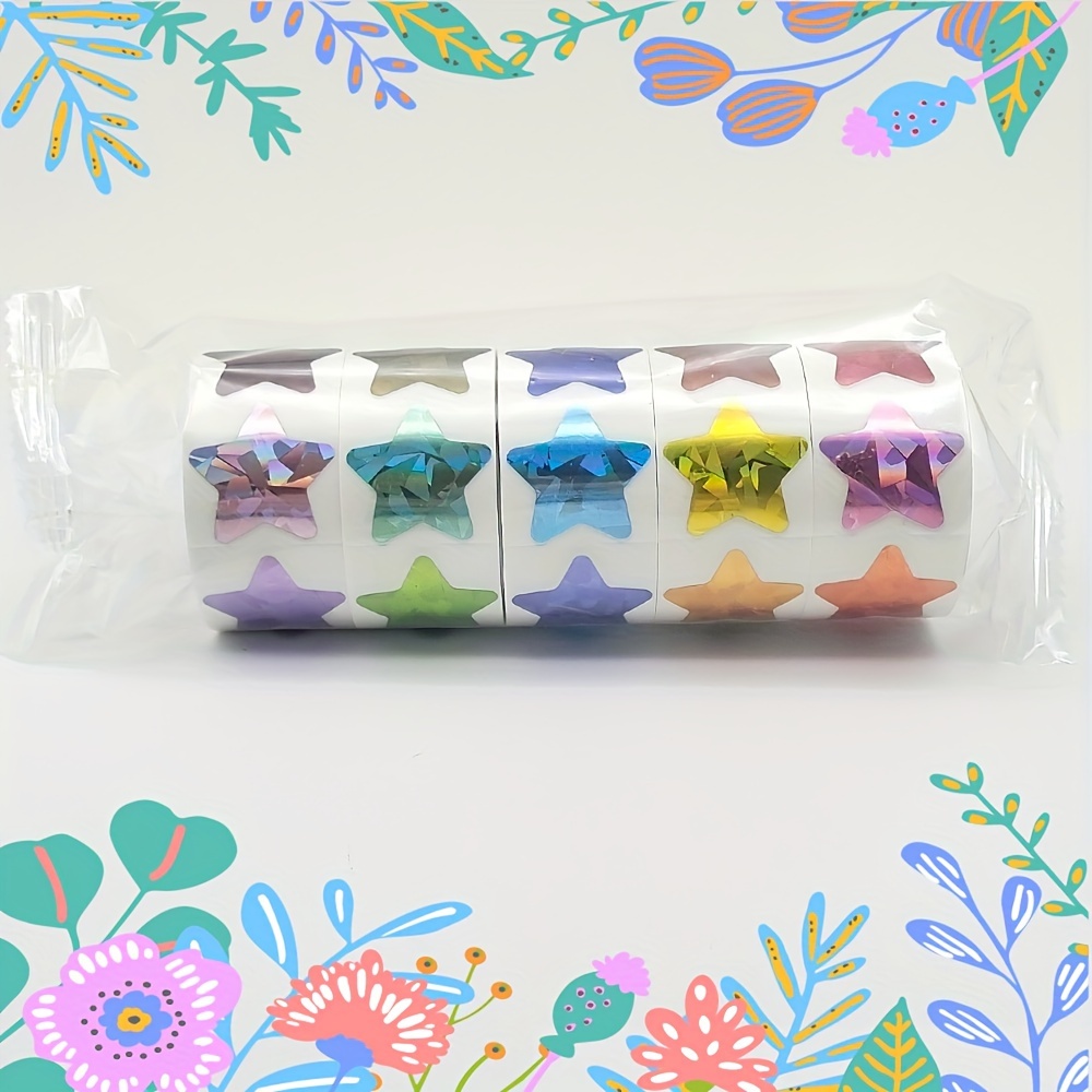 1000 Stickers Per 5 Rolls, 1 Inch, Holographic Colorful Stickers, For Rewards, Planners, And Classroom Supplies, Gift Decoration Labels, Self-adhesive, Waterproof, And Easy To Tear