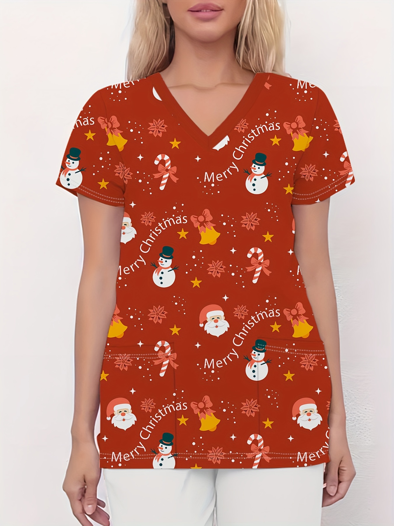 women's christmas scrub top snowflake snowman Temu Bahrain