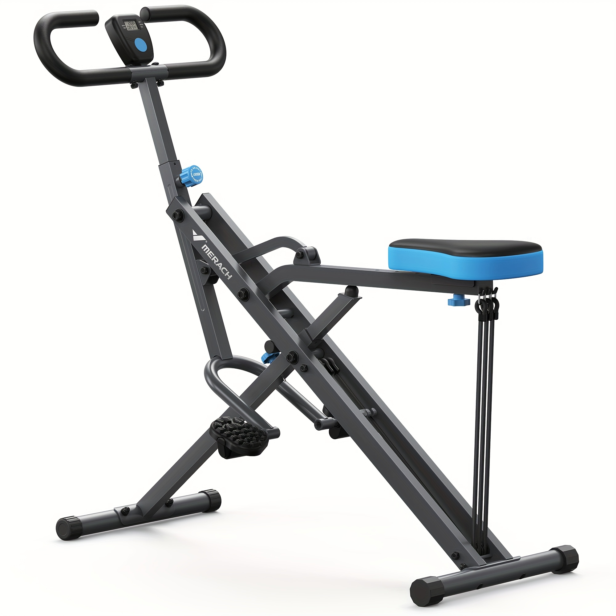 MERACH 2-in-1 Squat & Rowing Machine - Foldable Glute Trainer with Adjustable Resistance, Ergonomic Seat Cushion & Compact Home Gym Equipment for Legs, Back, Arms Workouts (White/Black), Spacesaving Fitness Gear, Secure Pedal Straps, Sturdy Frame Construction
