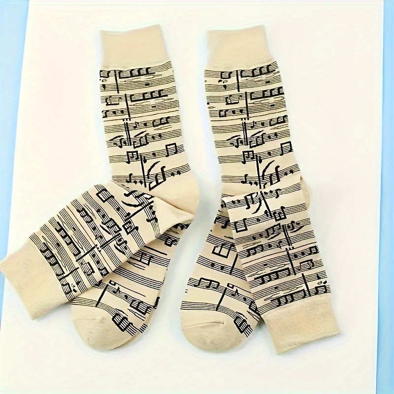 

Chic Music Note Couple's Socks - Comfy Polyester, Mid-calf Length, & Gifts