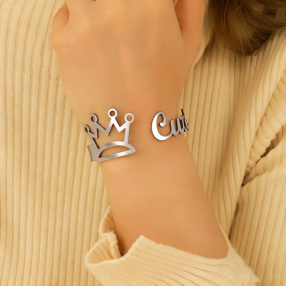 Personalized Princess Crown Name Bracelet, Adjustable Bangle