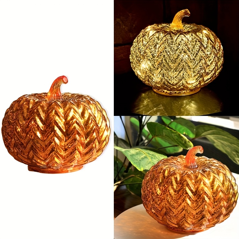 TEMU For Mercury Glass Pumpkin Lights Timer Pumpkins Decorations Tables, Centerpieces Decorative, Ideal For Halloween Fall Decoration, Thanksgiving