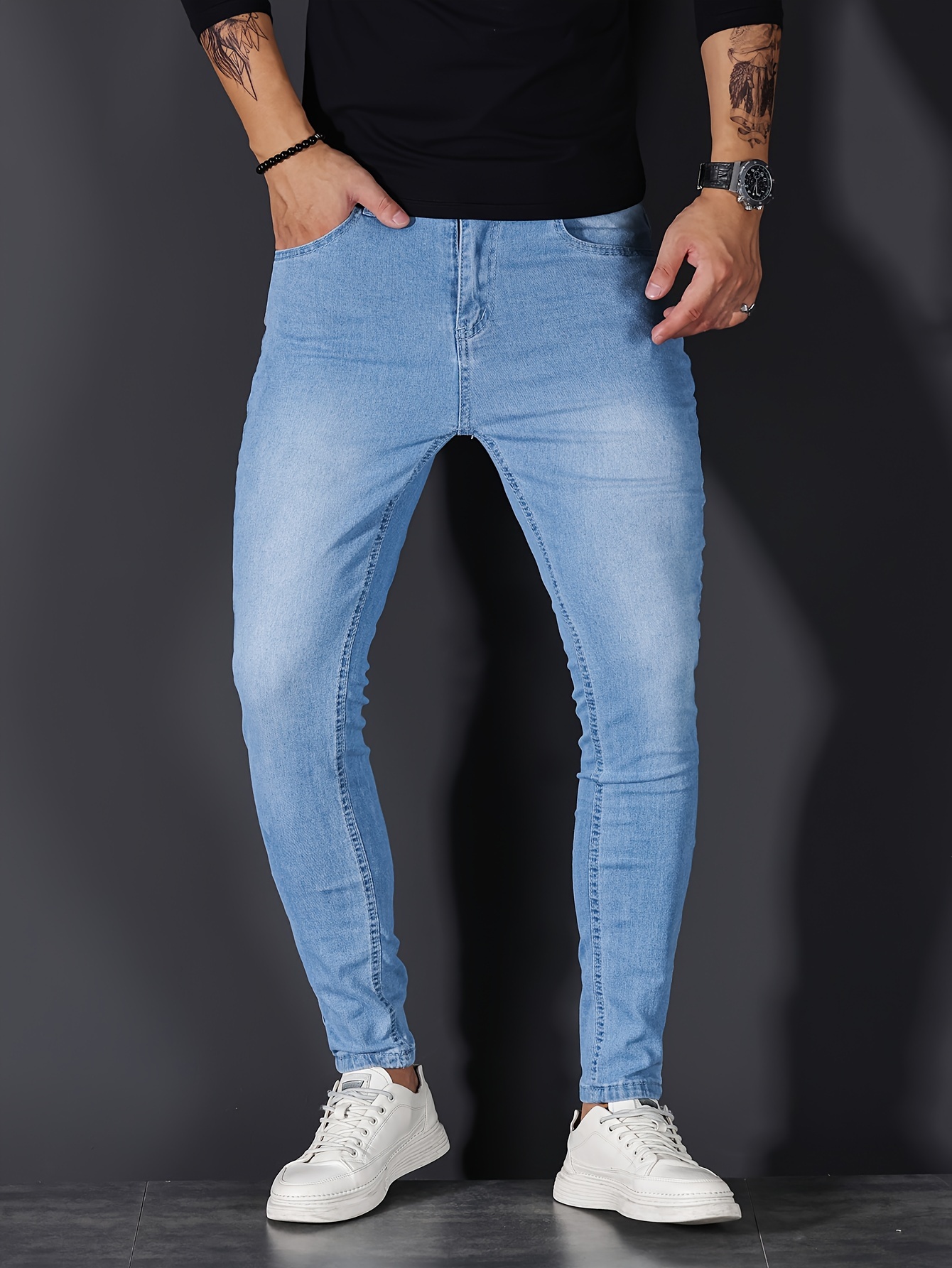 Pantalones Vaqueros Ajustados Hombre Pantalones Mezclilla Temu