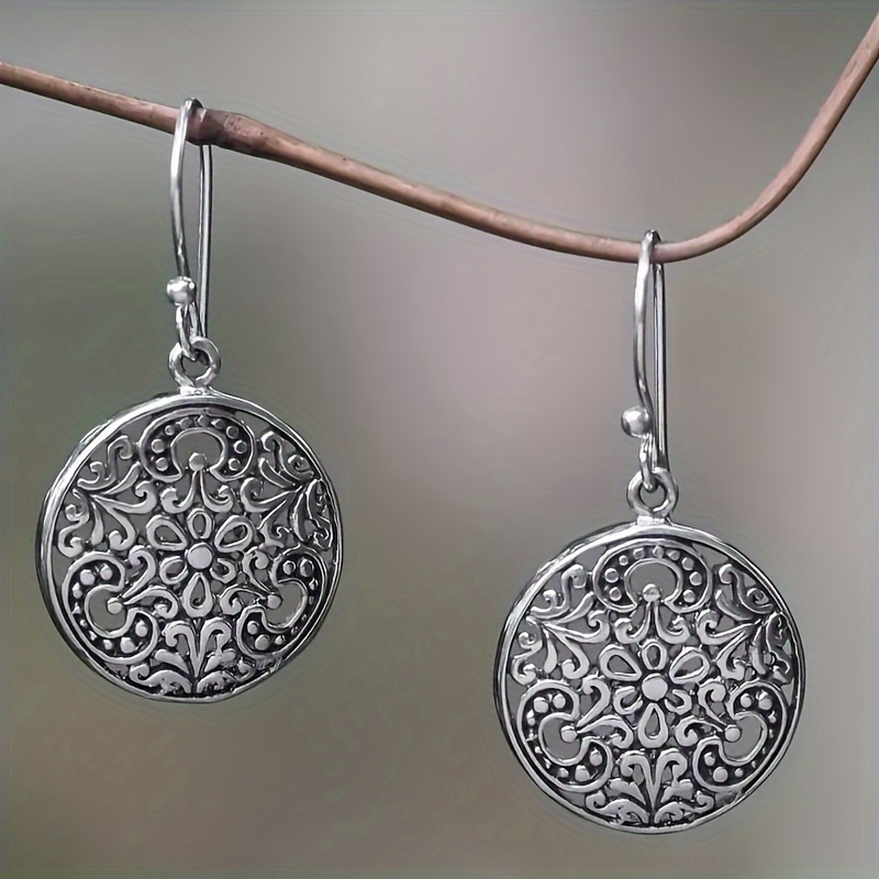 

Bohemian Hollow Flower Dangle Earrings - Retro 925 Silver Jewelry For Daily Casual Wear