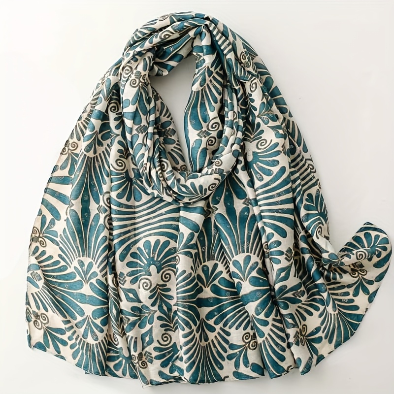 Image of Western Export Autumn Winter New Scarf Floral Lake Blue Fringed Warm Shawl Women's
