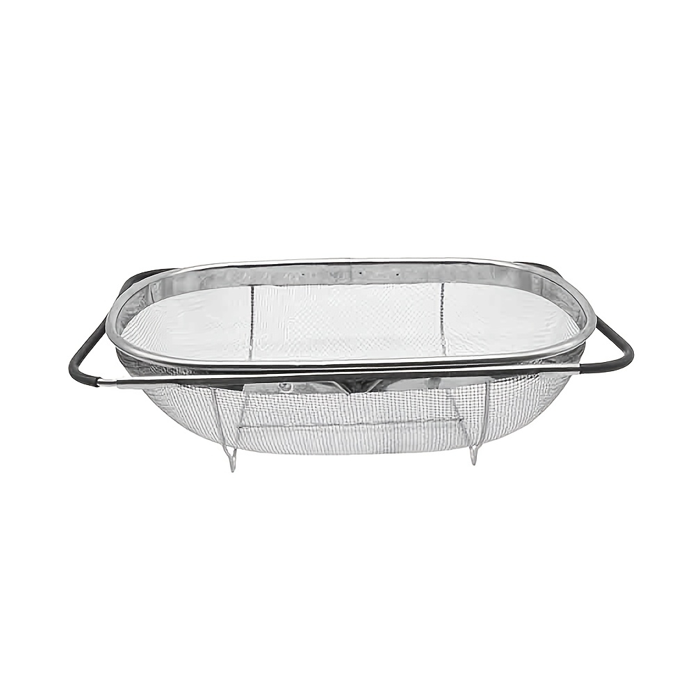 Image of 1pc Adjustable Stainless Steel Sink Colander - Multifunctional Vegetable And Fruit Washing Basket With Drain Rack, Strainer, And Kitchen Additions - Space-, Easy To Clean, And Durable Kitchen Gadget