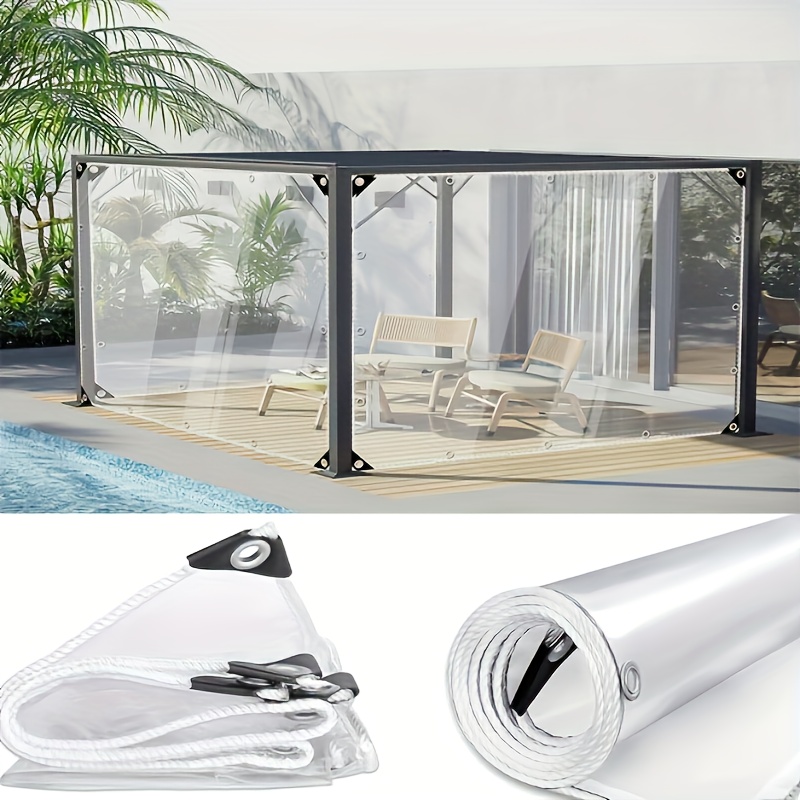 E-shop Hochleistungs-Abdeckplane, transparent, wasserdicht, verdickt, PVC-Klebeband, rissfest, transparente Plane mit verstärkten Kanten und Ösen,