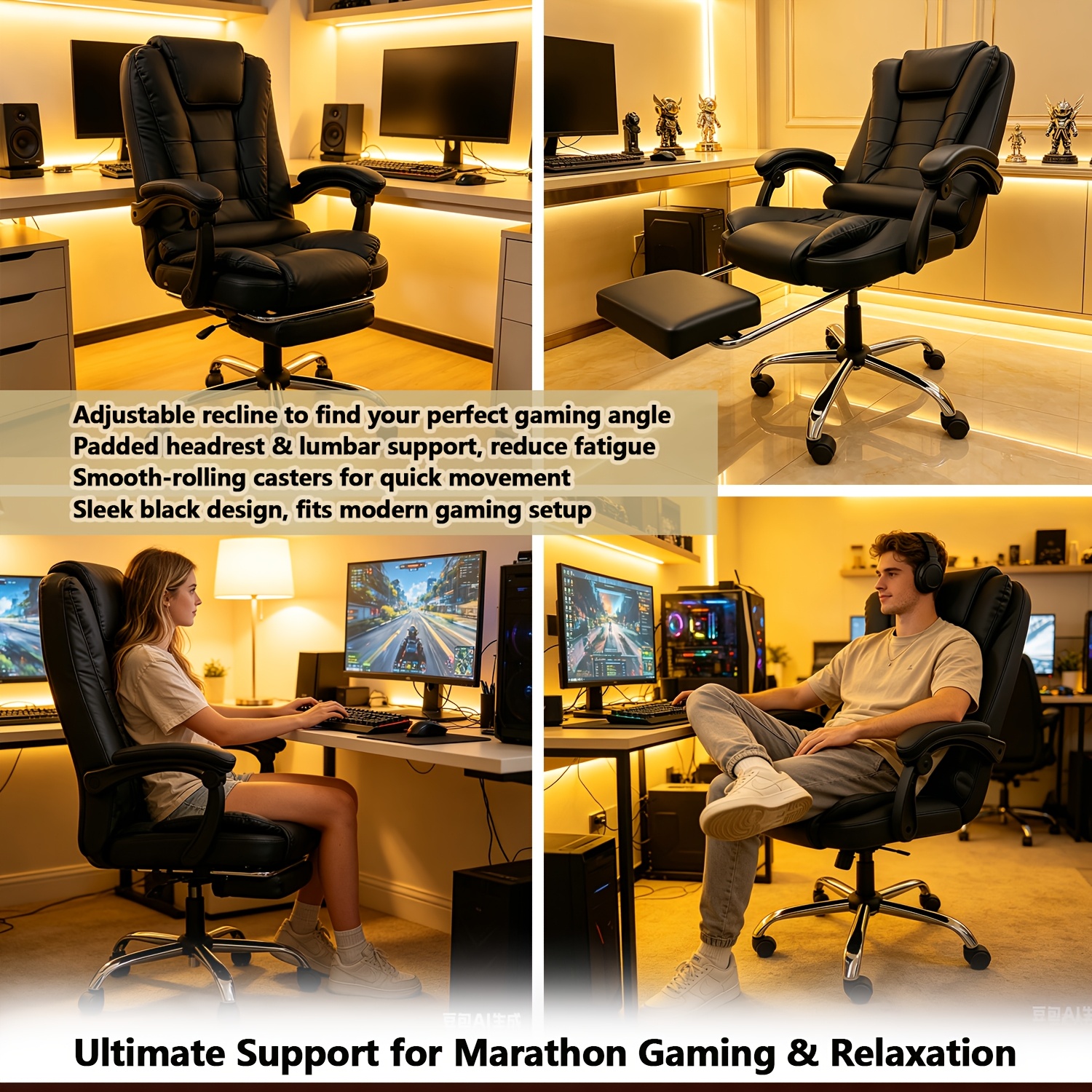 Ergonomic Office Chair, Adjustable Desk Chair, Reclining Swivel Computer Chair with Armrests, Suitable for Gaming, Home Office, And Office Use