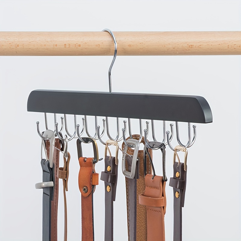 

Wooden Belt And Accessory Hanger With 14 Polished Hooks, Foldable Metal Hanging Rack, Multi-purpose Space-saving Organizer For Ties, Scarves, Bras, And Tank Tops