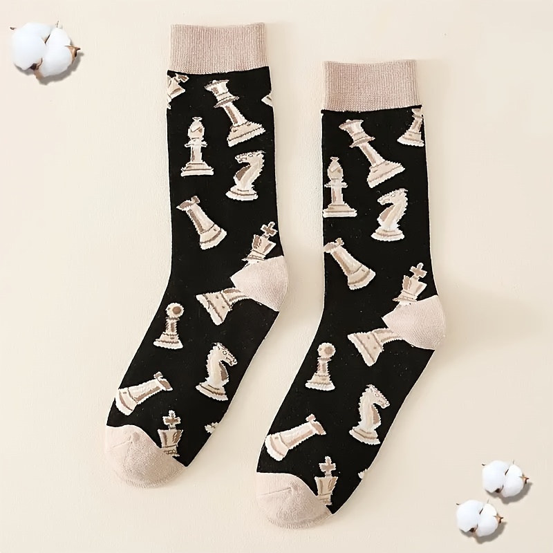 

Unisex Chess Print Socks, Novelty Mid Tube Socks, Women's Stockings & Hosiery