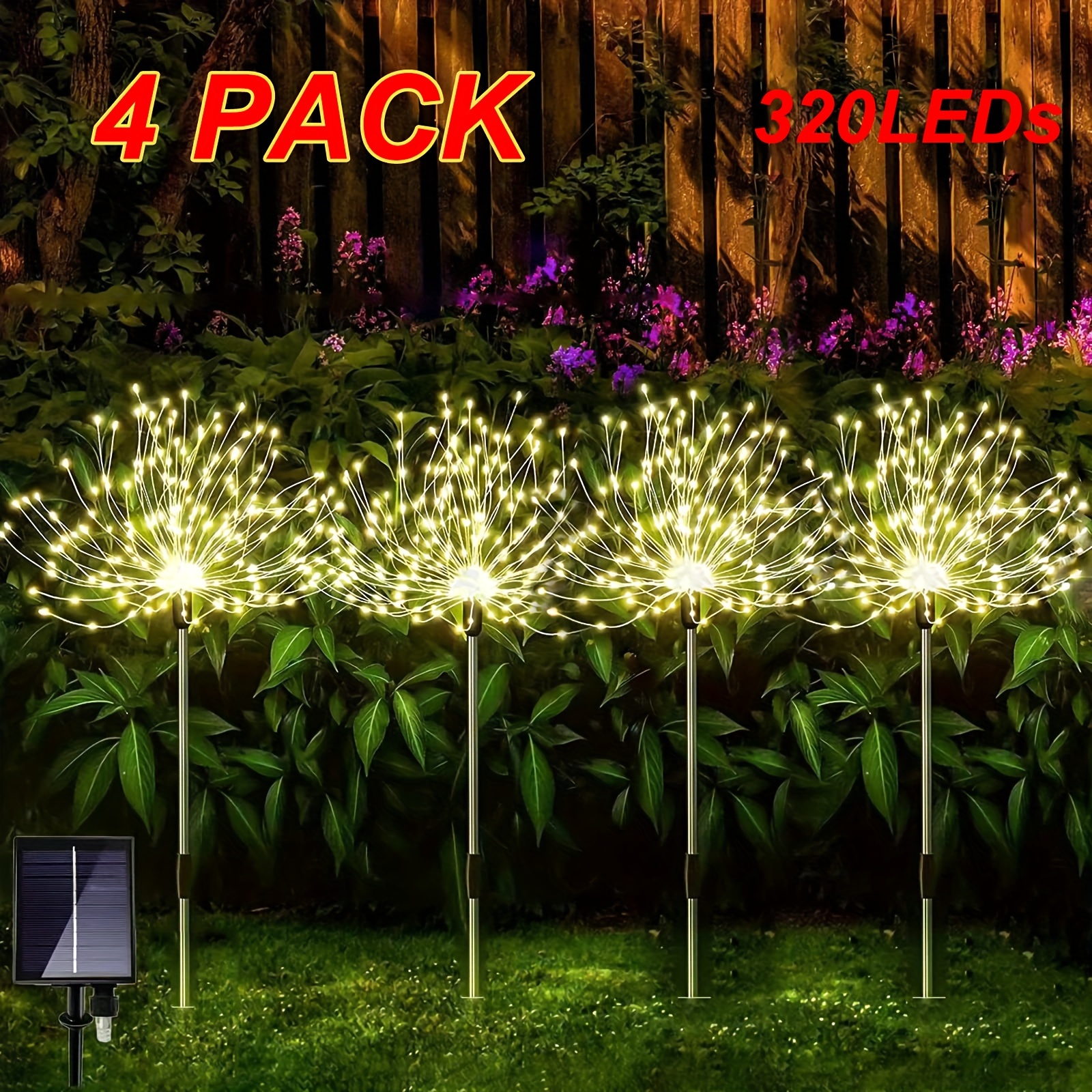 

Solar Firework Lights 4pcs 320 Led Fireworks Solar Lights Outdoor With Remote, 8 Lighting Modes For Garden Pathway Yard Decor Christmas (warm White/ Multicolored)