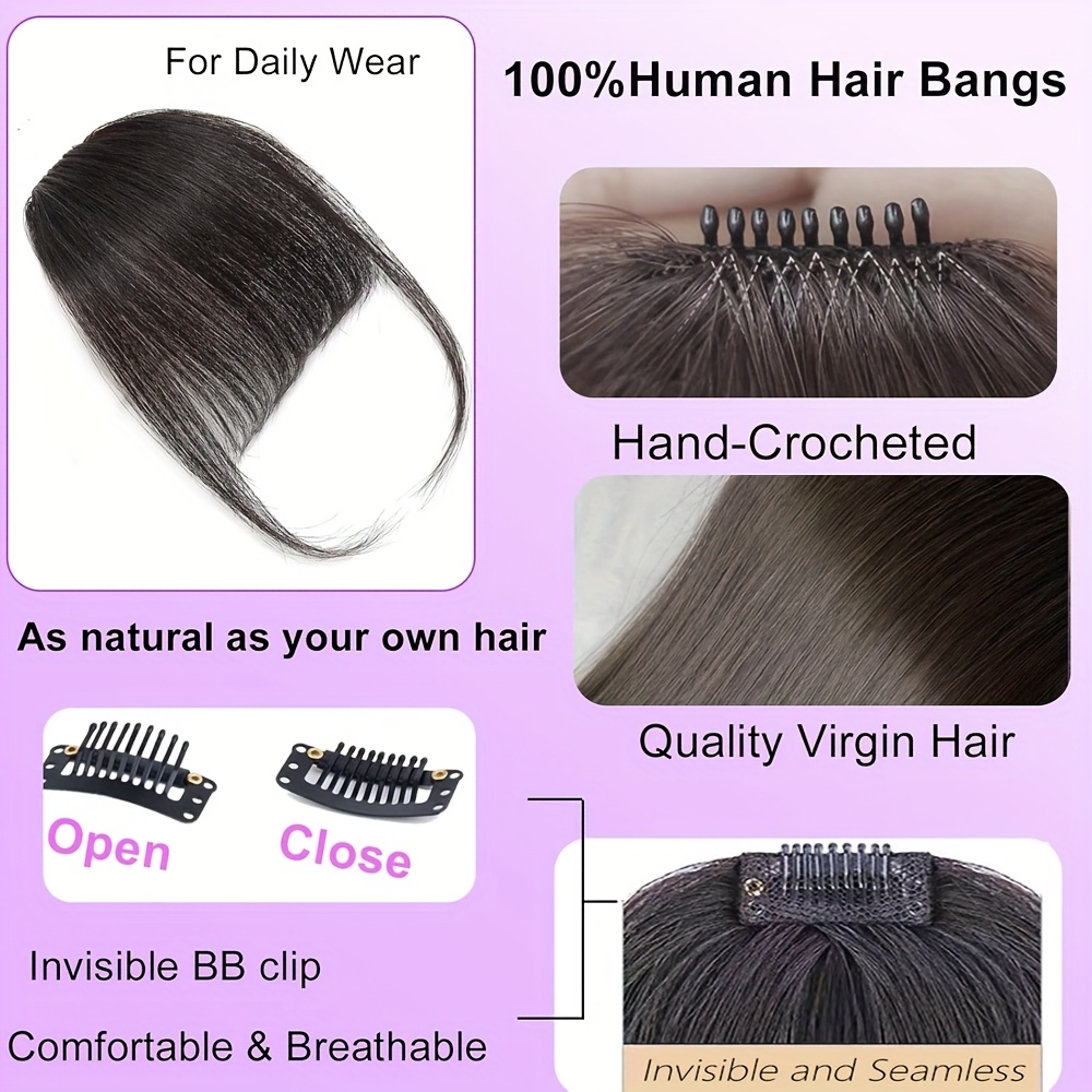 clip in bangs invisible seamless lightweight 100 human hair wispy bangs with sideburns natural curved hair extensions for women daily wear stylish look stylish hair accessory natural   lightweight hairpiece hair extensions details 5