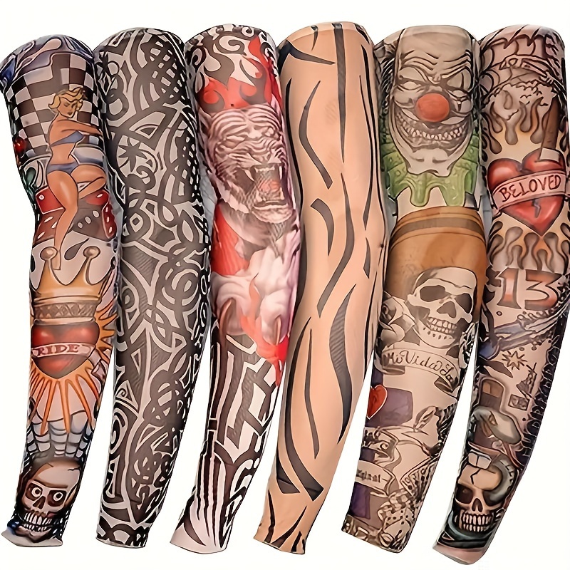 6pcs   100 nylon elastic   temporary tattoo sleeve design body arm socks tattoo cool men and women